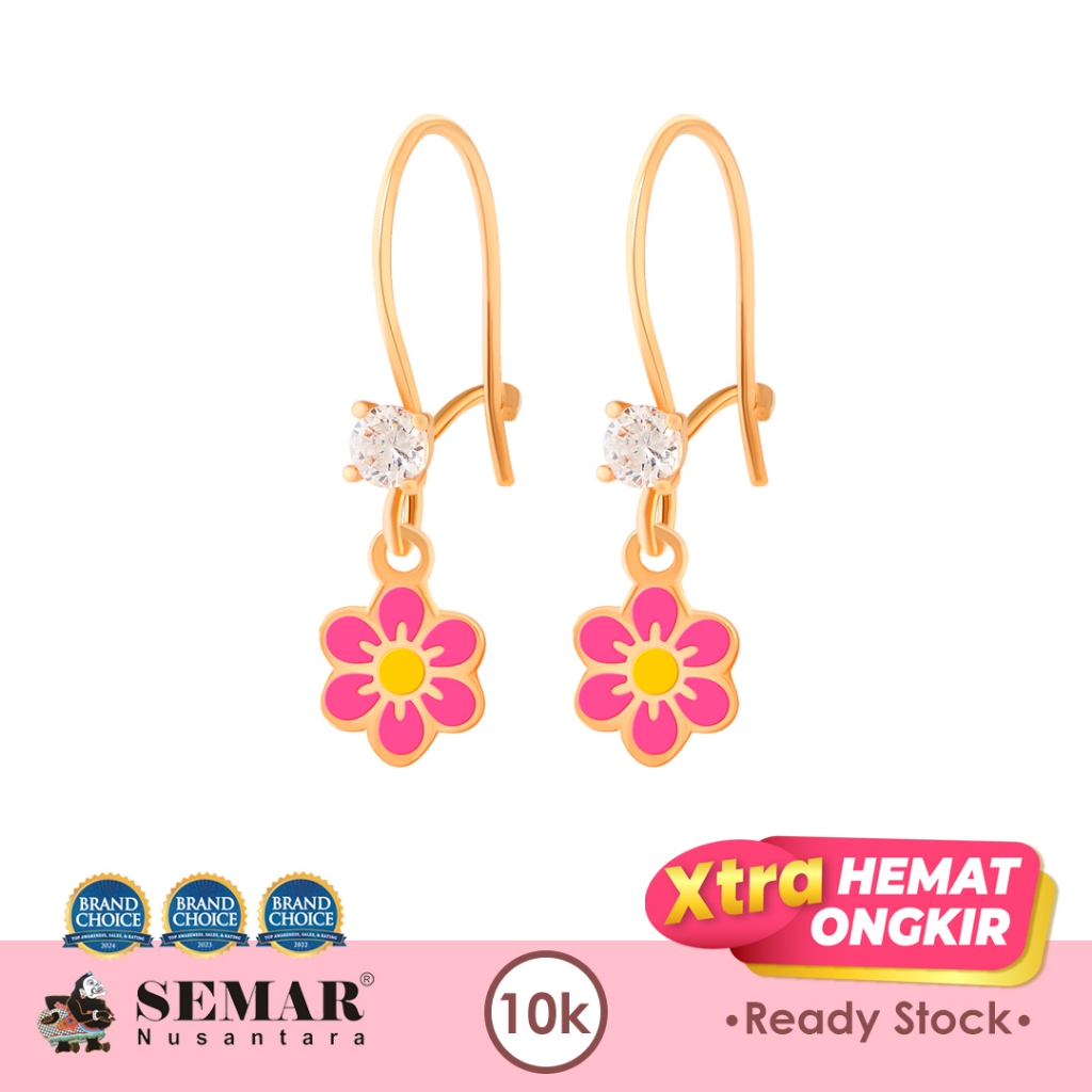 Anting Emas Anak Baby Colour Poppy Flower Gold 10K Semar Nusantara