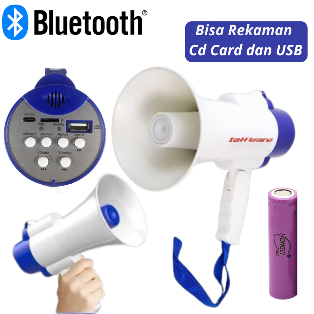 Sumber Speaker Pengeras Suara Jarak Jauh Bisa Rekaman Taffware Toa Megaphone Bluetooth Disk  5W -518