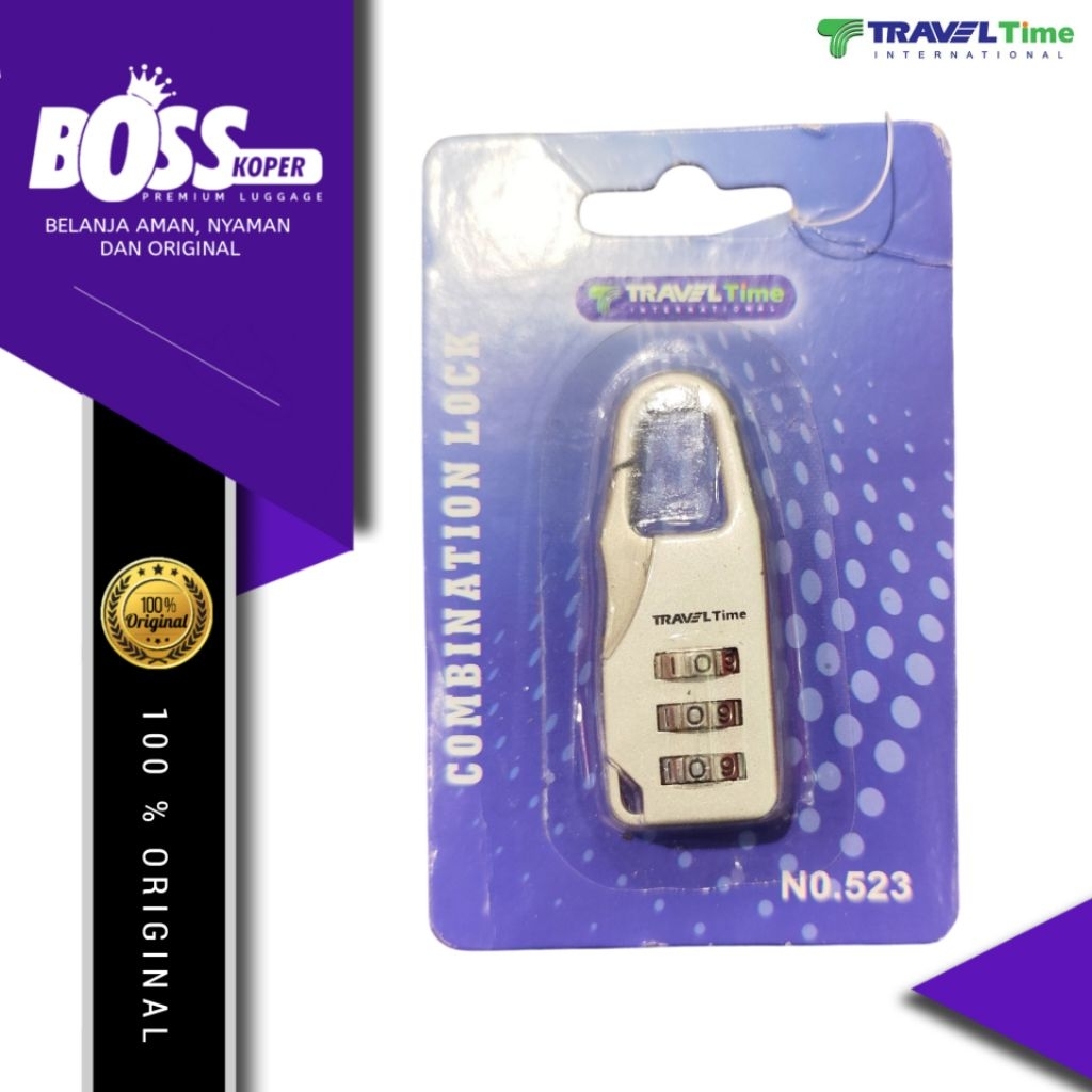 Kunci gembok tas ransel traveling TRAVEL TIME 3 digit angka combination original