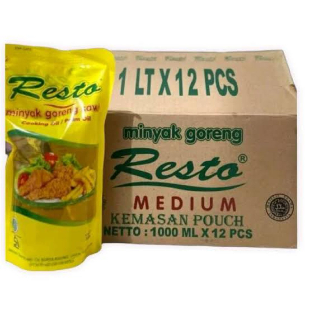 

Minyak goreng Resto kemasan 1 liter 1 dus isi 12 pouch