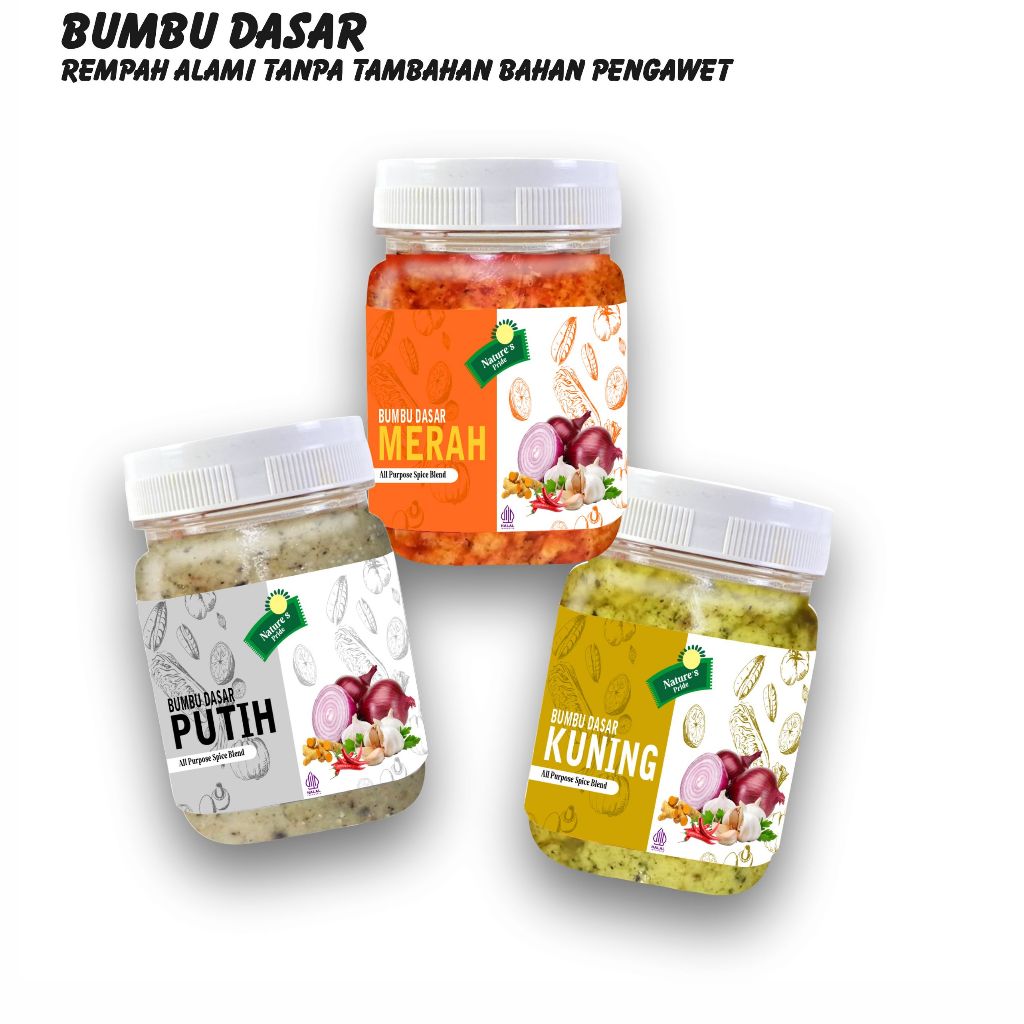 

Bumbu Dasar Putih, Merah, Kuning Non MSG / Serbaguna/ Praktis Tanpa Pengawet ukuran 200 Gr
