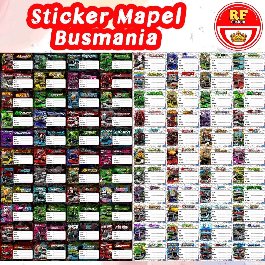 

(free sticker) 44 PCS STIKER NAMA BUKU BUS MANIA STROBO MATA / STIKER NAMA BUKU SEKOLAH ANAK BUS VIRAL / STIKER MAPEL BUS ARTIS TERBARU
