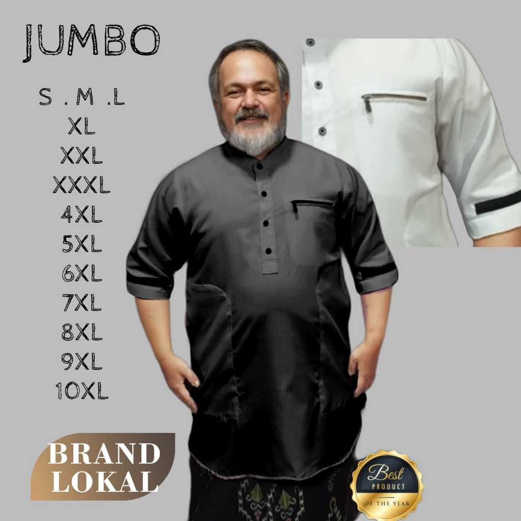 Baju Koko Dewasa Muslim Kurta Pria Lengan 3/4 Saku Resleting  Polos Size Jumbo