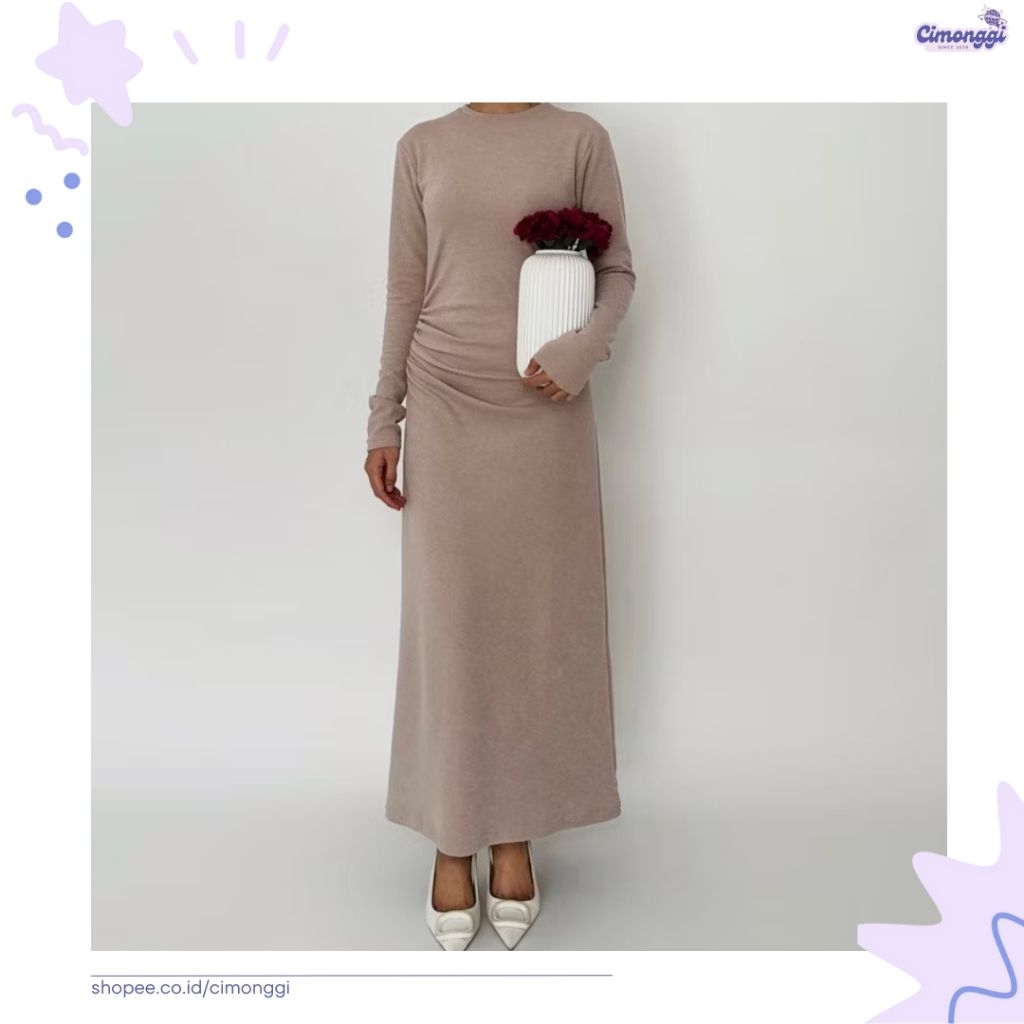 [PRELOVED] Maxi Dress Puff It Up Warna Beige Ukuran XL – Like New