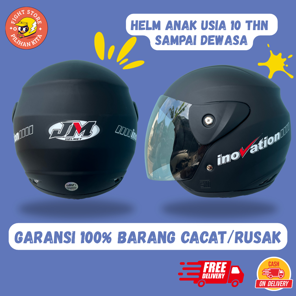 Helm Anak Original SNI JM Half Face Remaja Dewasa Laki Laki Perempuan Cewek Cowok Viral Kekinian
