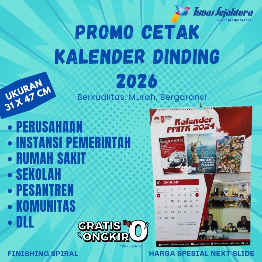 

Cetak Kalender 2026 Ukuran 31x47 Jumbo 4 Lembar Spiral