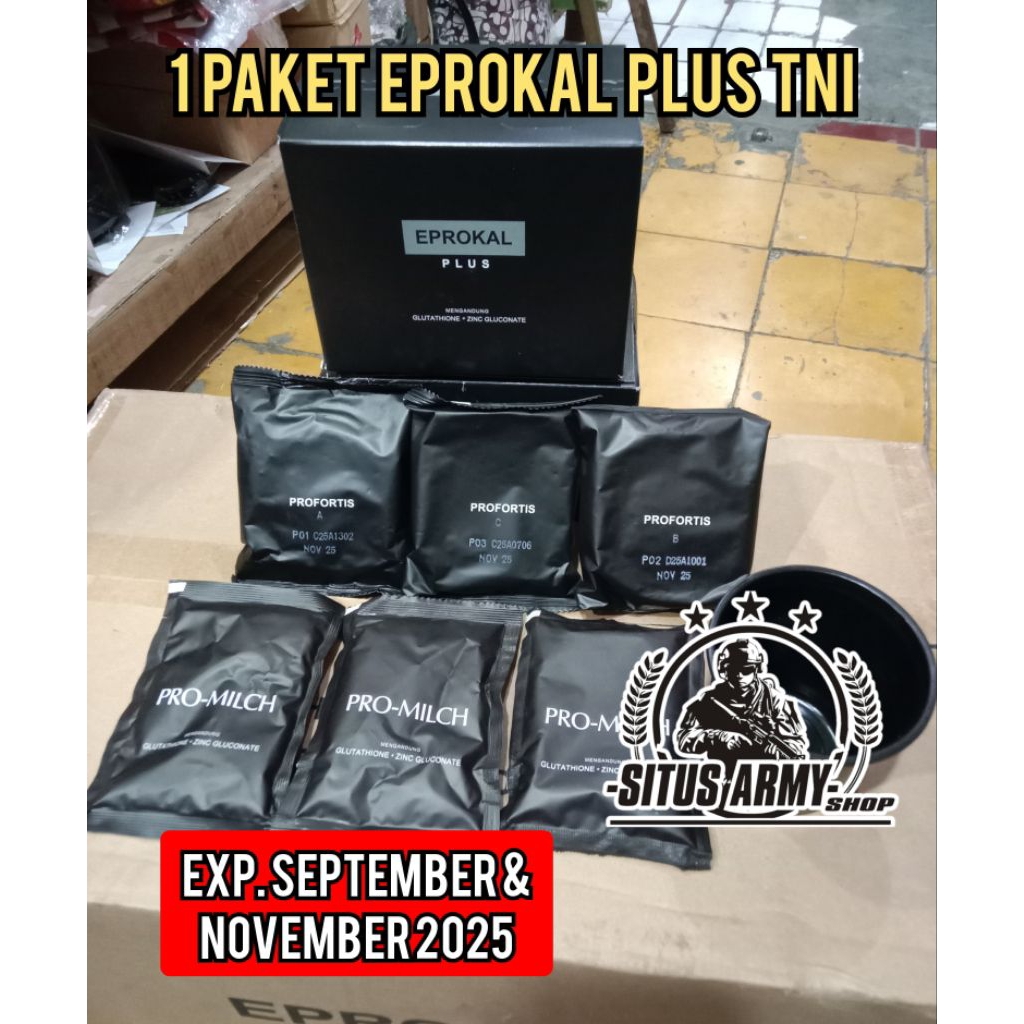 

RANSUM EPROKAL PLUS ASLI JATAH TNI. EXP. SEPTEMBER & NOVEMBER 2025.SATU PAKET EPROKAL PLUS. IMUKAL BISKUIT DAN SEREAL TNI. SUSU EPROKAL. EPROKAL TNI. SUSU SEREAL TNI