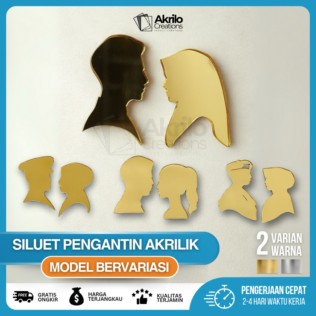 Siluet Akrilik Pengantin | Siluet Pengantin TNI POLRI Mirror | Siluet pengantin MUSLIM | Siluet Peng