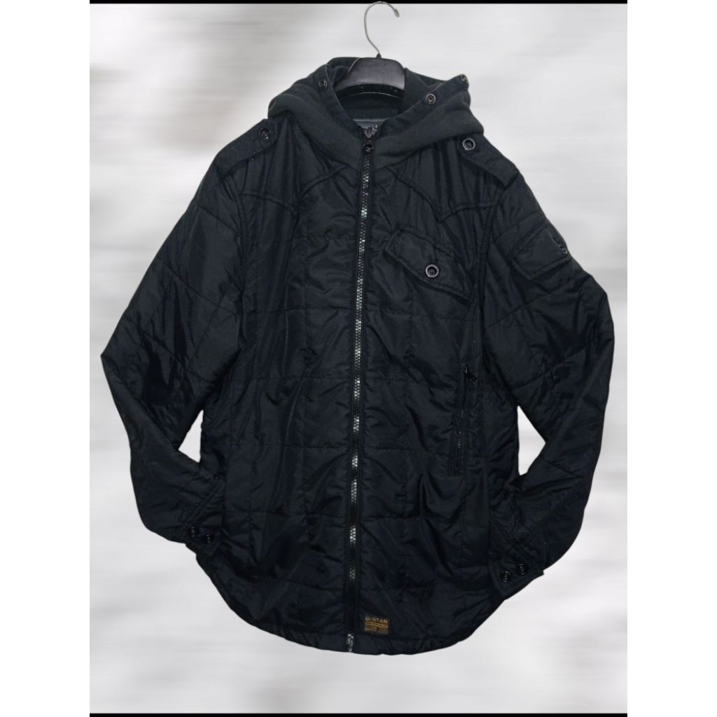 G-Star Jacket Mens Black Wesman Quilted Hooded Overshirt Military Coat