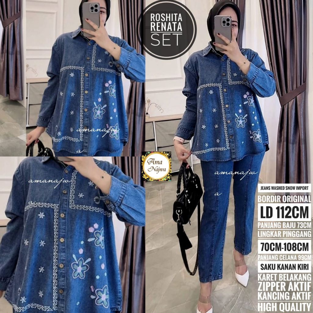 Setelan kulot & tunik jeans bordir super jumbo