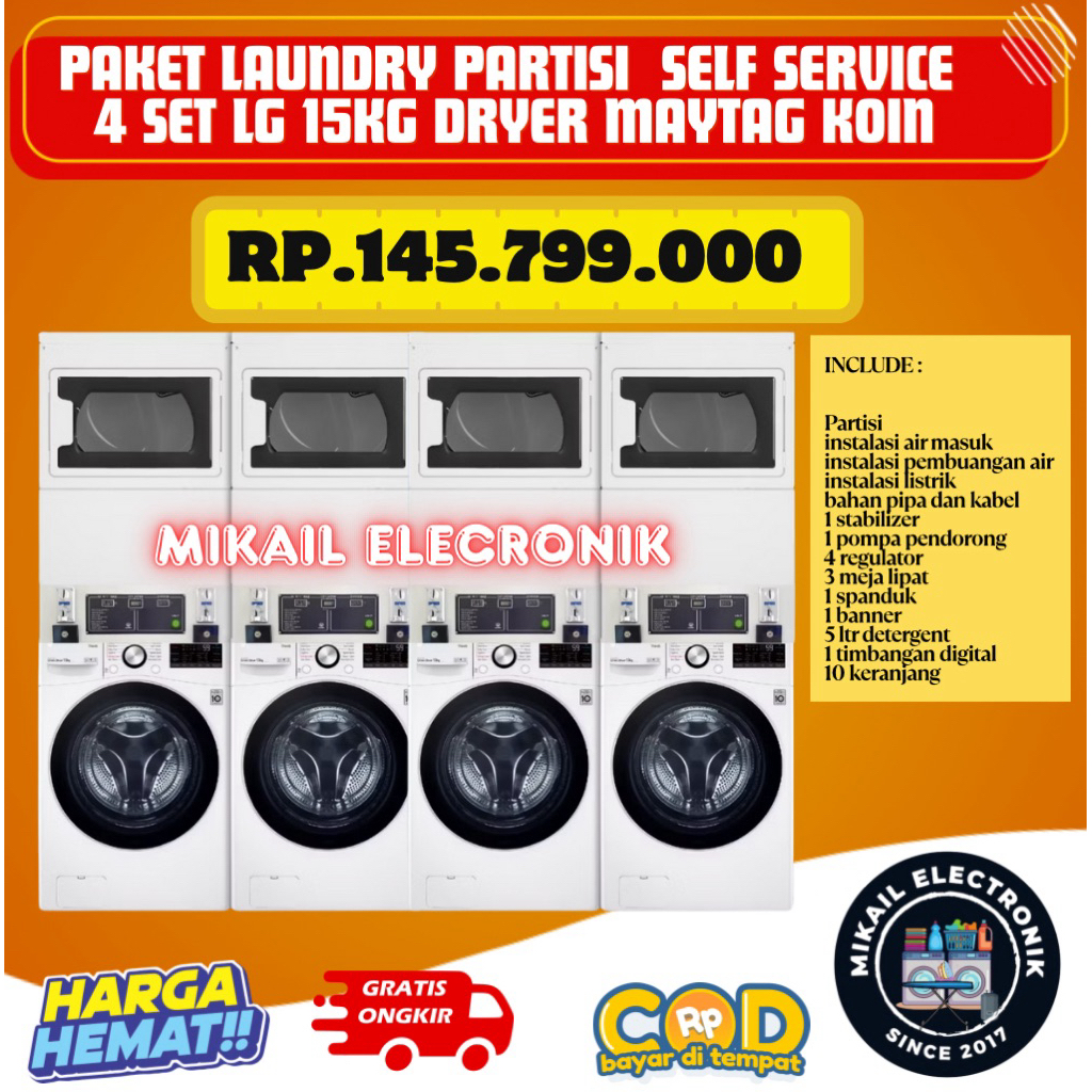 PAKET LAUNDRY KOIN PARTISI  4 MESIN CUCI 15KG DRYER MAYTAG KOMERSIL