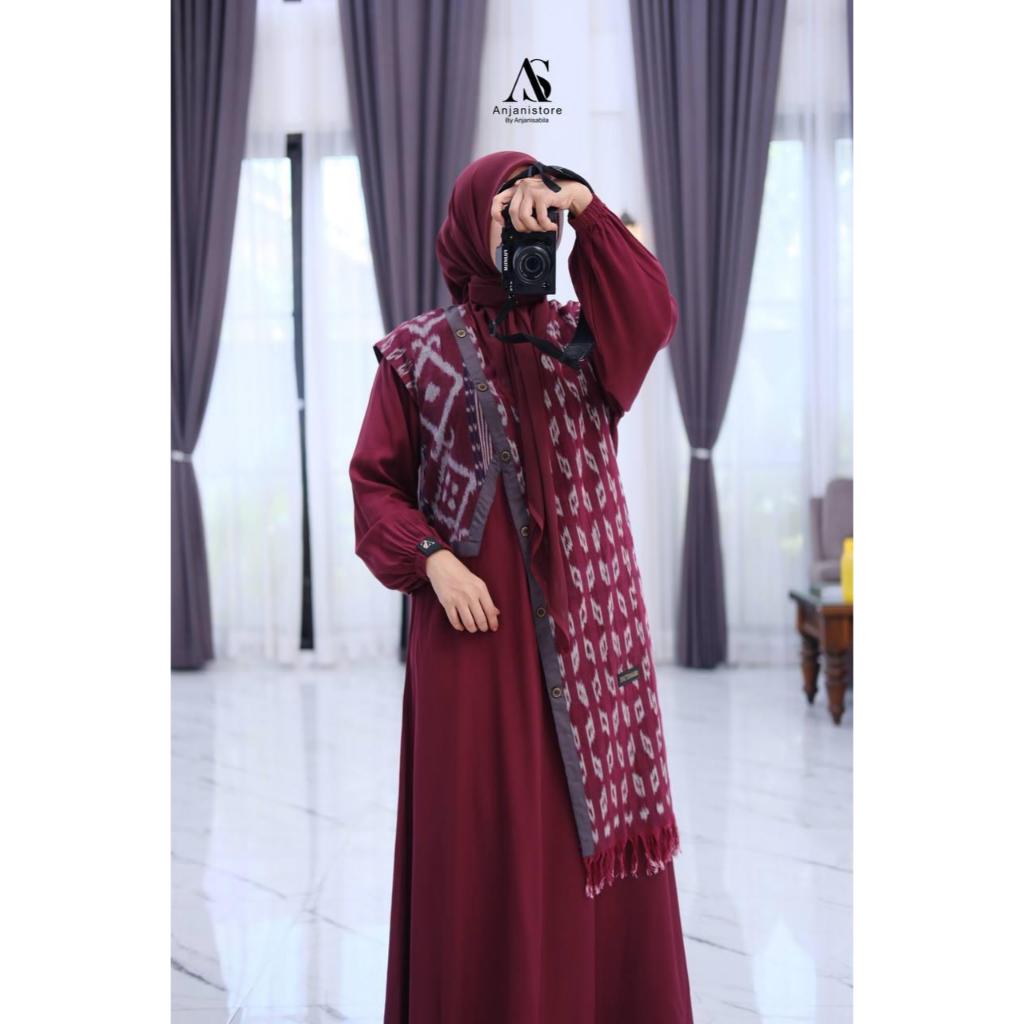 Dress Etnik Maroon - Anjani Store Bahan Rayon Twill Uniqlo