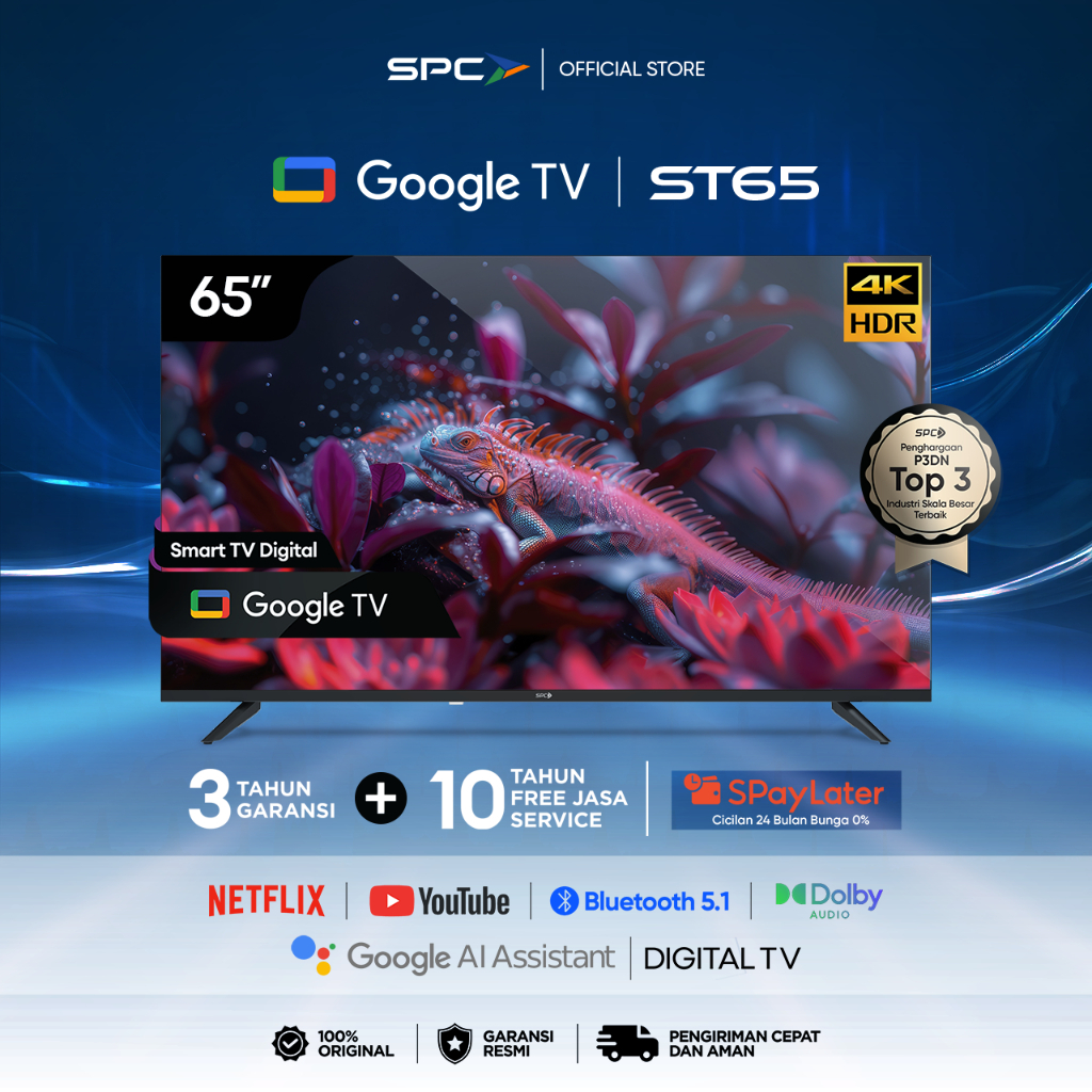 SPC Smart TV 65 Inch ST65 -  Google TV 65 inch 4K UHD | Dolby Audio | Google Assistant | Digital TV 