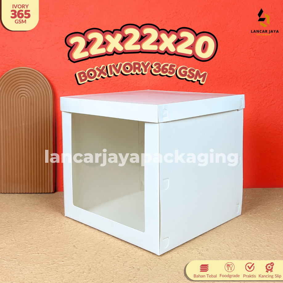 

Box Kue Tart Tinggi Jendela Dus Putih Karton Duplex Kemasan Cake Roti Hampers Kotak Kado 22x22x20 cm