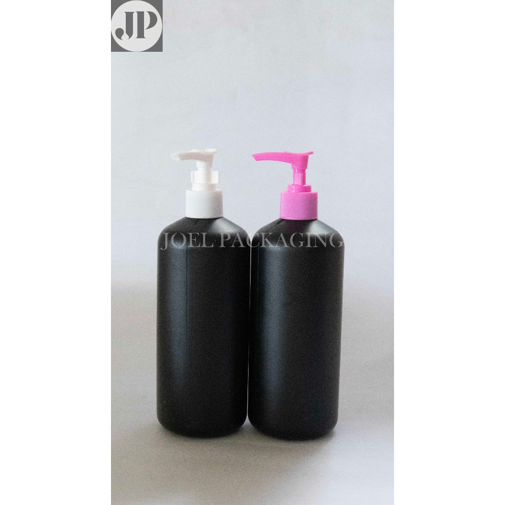 BOTOL HDPE 500ML HITAM DOFF N24 TEBAL CVI TUTUP PUMP CLIP LOCK PINK PUTIH N24