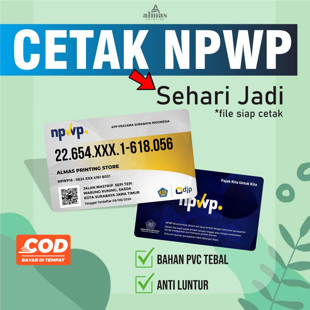 

Cetak Kartu NPWP Kartu ID Card Bahn Tebal sehari langsung jadi