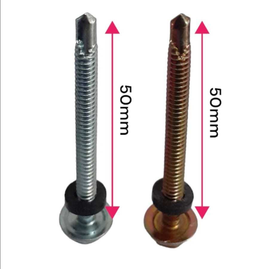 50pcs baut baja ringan roofing/drilling 12x50 panjang 5 cm isi 50pcs baut roofing/drilling atap baja