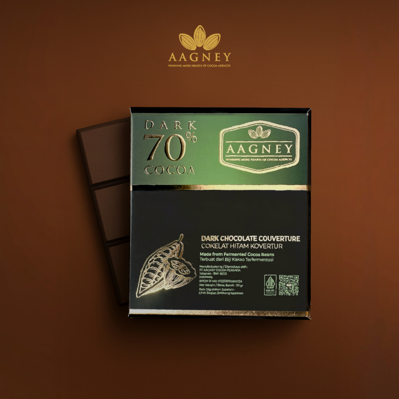 

Aagney Chocolate Couverture Dark 70% Cocoa 50gr | Cokelat Bali - Aagney Cocoa