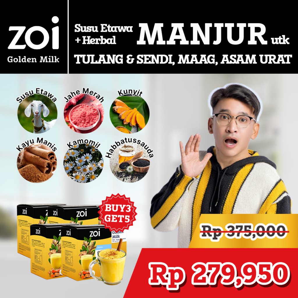 

Beli 3 Box Dapat 5 Box Ruben Onsu x Zoi Golden Milk Susu Herbal Susu Sehat Susu Kambing, Jahe dan Kunyit