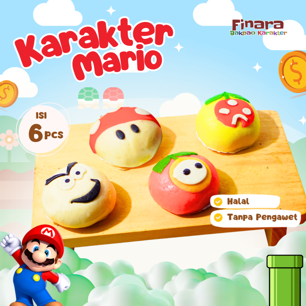 

Bakpao Karakter Frozen Finara Mario Bross Isi 6 Pcs Rasa Coklat
