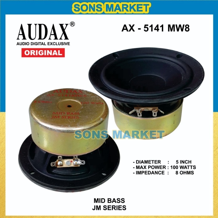 SPEAKER AUDAX AX5141 MW8 5in AUDAX 5inch SERIES MID LOW AX 5141 MW8 100 WATT ORIGINAL AUDAX INDONESI