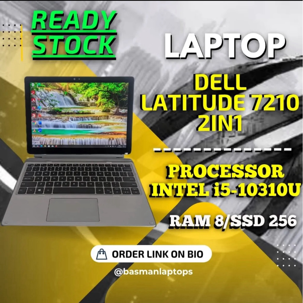 Laptop Dell Latitude 7210 2in1 Touchscreen Slim Small Frame RAM 8 GB Bisa dilepas Mode Tablet Core i