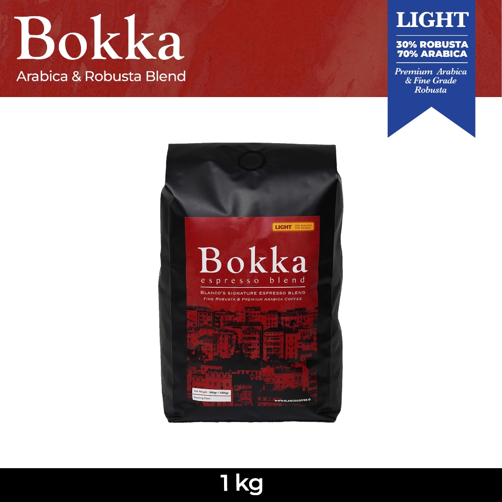

Bokka Light 1KG - Biji Kopi Espresso Blend Arabica 70% Robusta 30%-Cappuccino-Latte-Es Kopi Susu