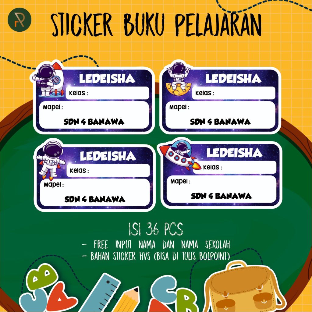

36 pcs Sticker Nama Buku Pelajaran versi 2