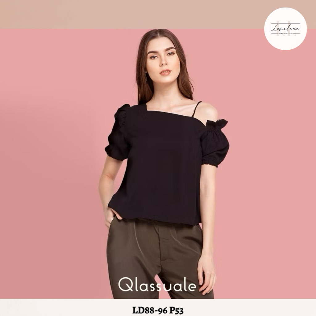 QLASSUALE - Blouse Off Shoulder With Half Frilled Hitam Sabrina One Shoulder Tarzan Black Ruffle Top