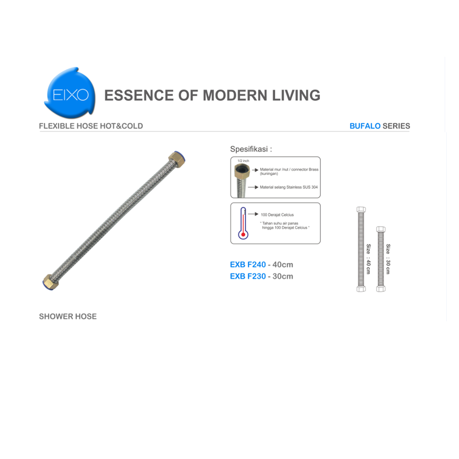 Selang Hose Kaku Fleksibel EIXO Bufalo Stainless Steel 30 40 50 cm Panas Dingin Water Heater