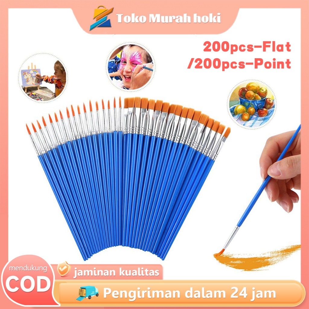 

200pcs Kuas Cat Air Kuas Lukis Kecil Point Dan Flat Kuas Lukis Cat Minyak Serbaguna Kuas Nilon