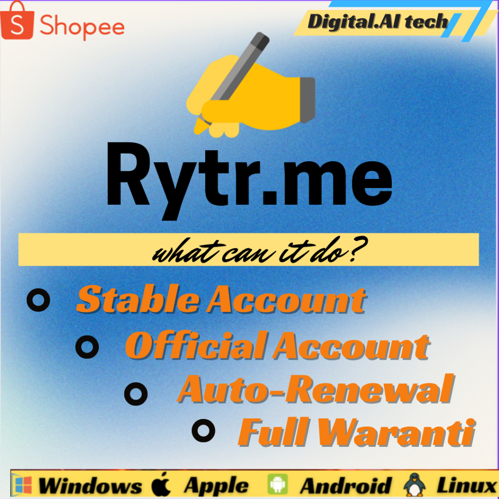 Rytr Premium [MONTHLY]* Pembuat Konten Penulis AI Terbaik & Akses Premium Asisten Penulisan