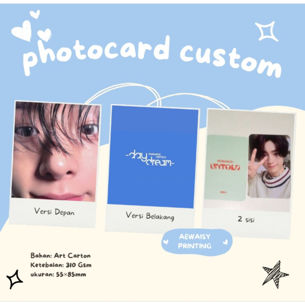 CETAK PHOTOCARD CUSTOM FREEBIES | DUA SISI TEBAL | (TANPA MINIMAL ORDER) | PHOTOCARD TEBAL