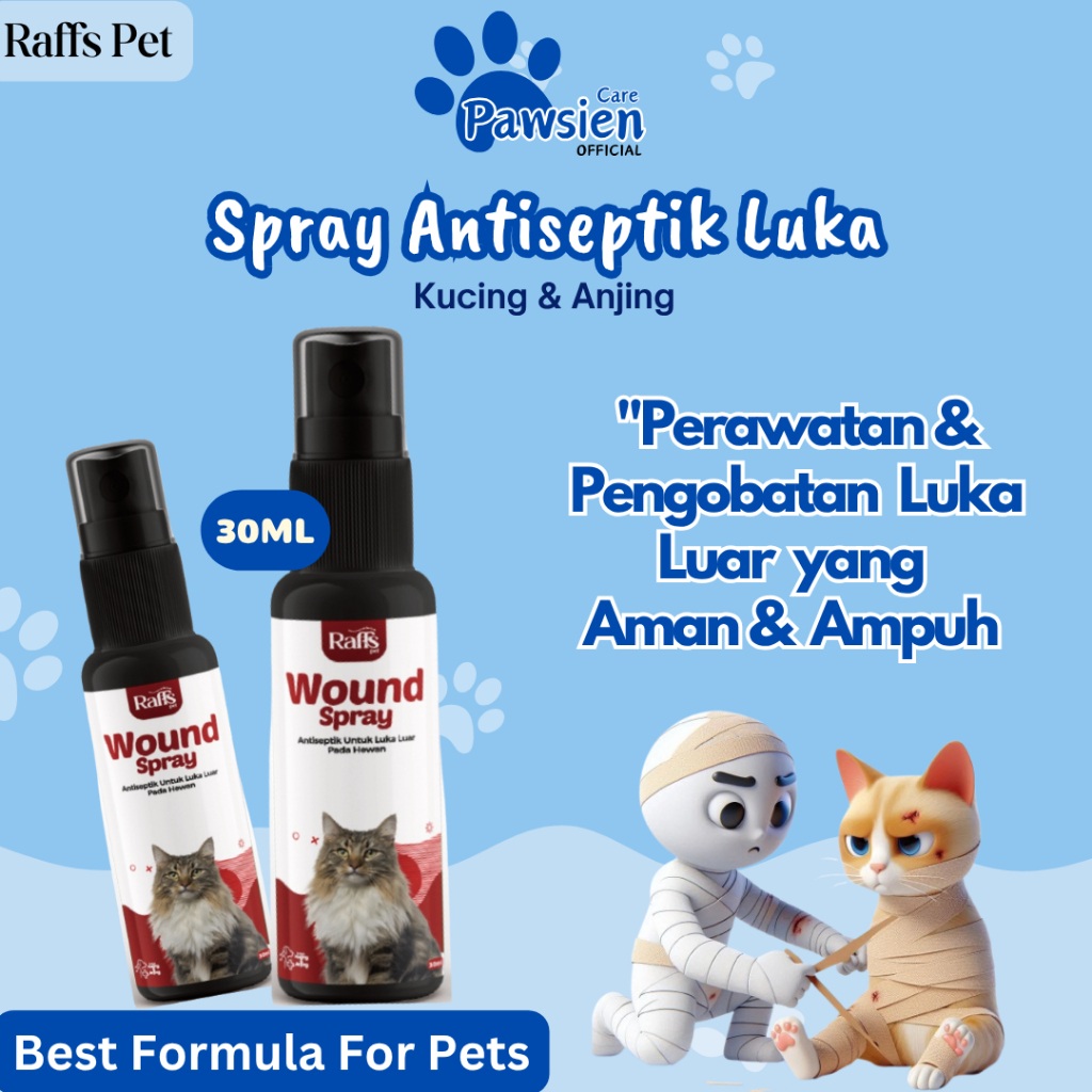 Raffs Pet Wound Spray 30ml | Obat Luka Luar Kucing & Anjing | Antiseptik & Antibiotik Cair