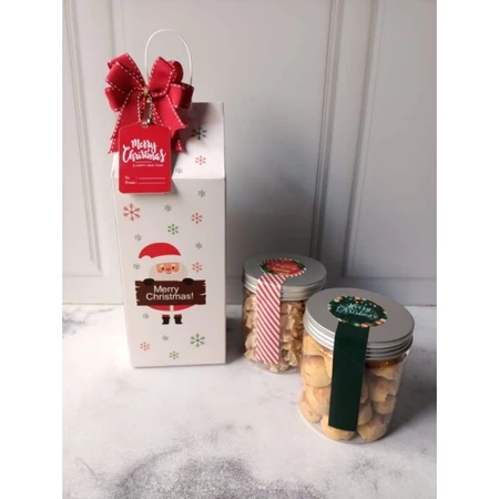 

dua putih christmas motif santa merah packaging 2 toples kuker 500gram kotak xmas laminating doff