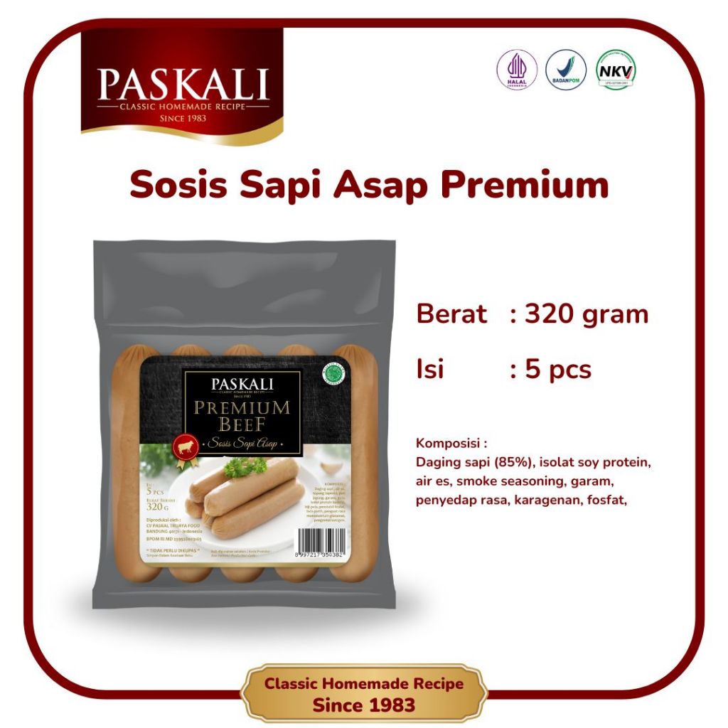 

Sosis Sapi Asap Premium Paskali 320 Gram Isi 5 Pcs