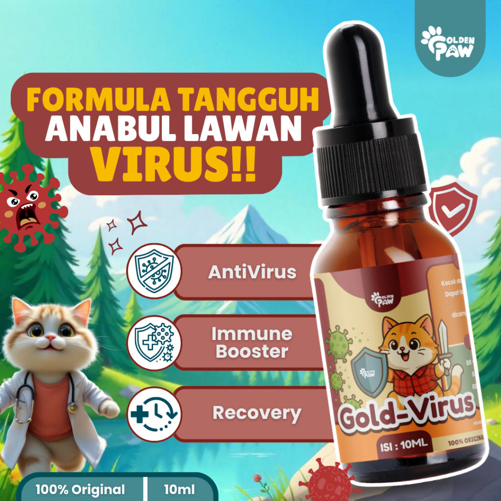 Golden Paw - Gold Virus 10 ML Obat AntiVirus Ampuh Kucing Lawan Panleukopenia Calici Flu Berat Menin