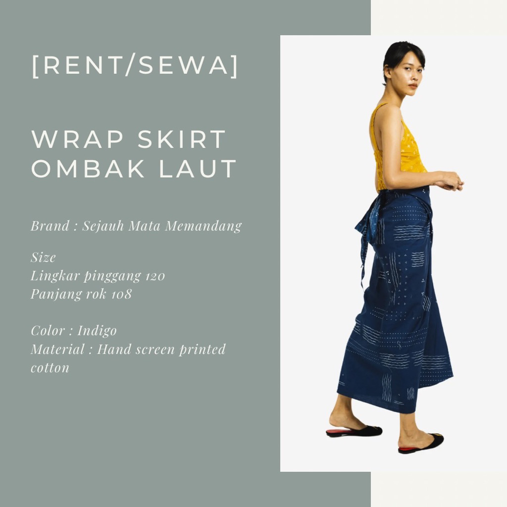 (Sewa/Rent) Wrap skirt ombak laut indigo biru navy sejauh mata memandang rok lilit SMM preloved seco