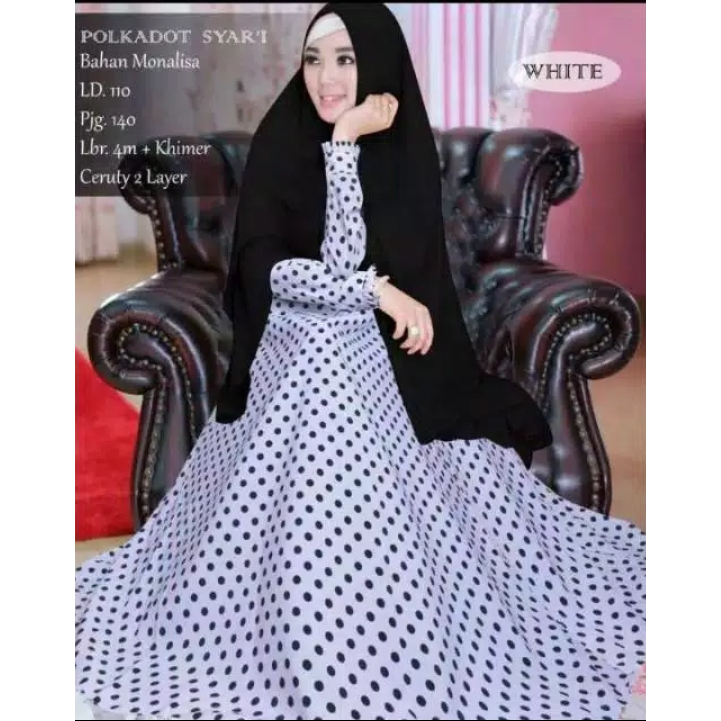 gamis syarii mayung polkadot monalisa set hijab ceruty 2 layer fashion muslim kekinian