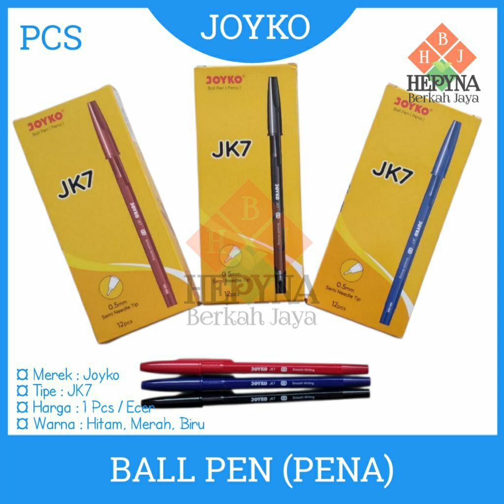 

Pulpen / Ball Pen (Pena) Joyko JK7 Hitam Merah Biru/ 1PCS (Satuan)