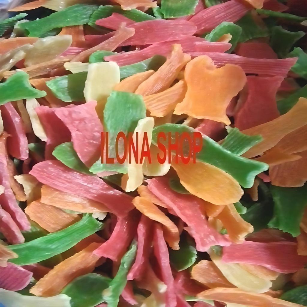 

KERUPUK (KRUPUK) BAWANG MENTAH BENTUK IKAN WARNA WARNI 500GR