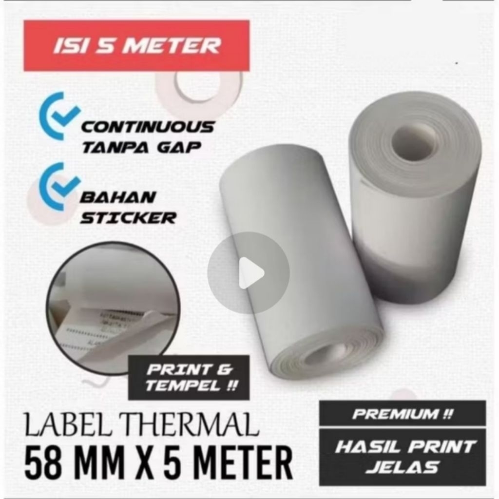 

KERTAS STICKER THERMAL 58 MM COCOK UNTUK PRINTER LABEL 58 MM PANJANG 5,5 METER