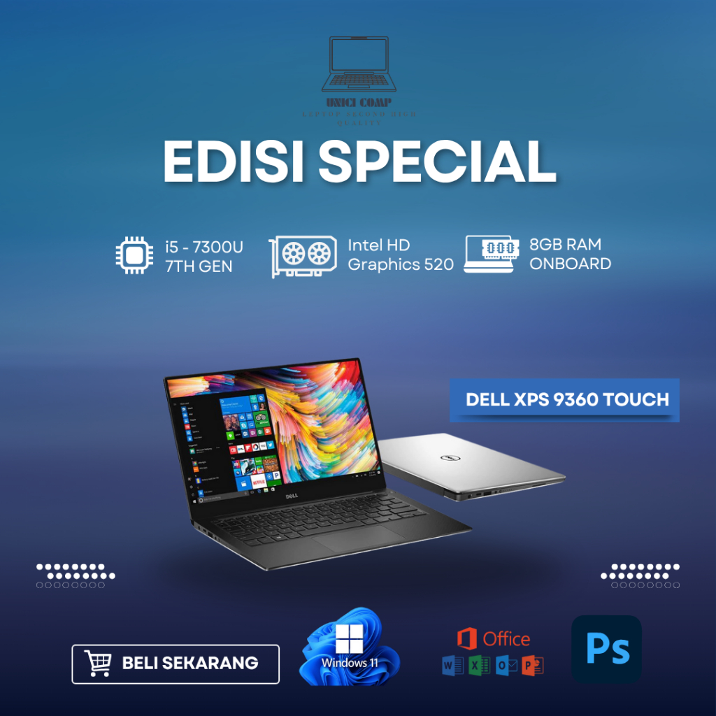 DELL XPS 13 9360 i5 - 7300 7TH GEN / 8GB RAM ONBOARD / 1TBSSD NVME / TOUCHSCREEN 3K / BACKLIGHT KEY