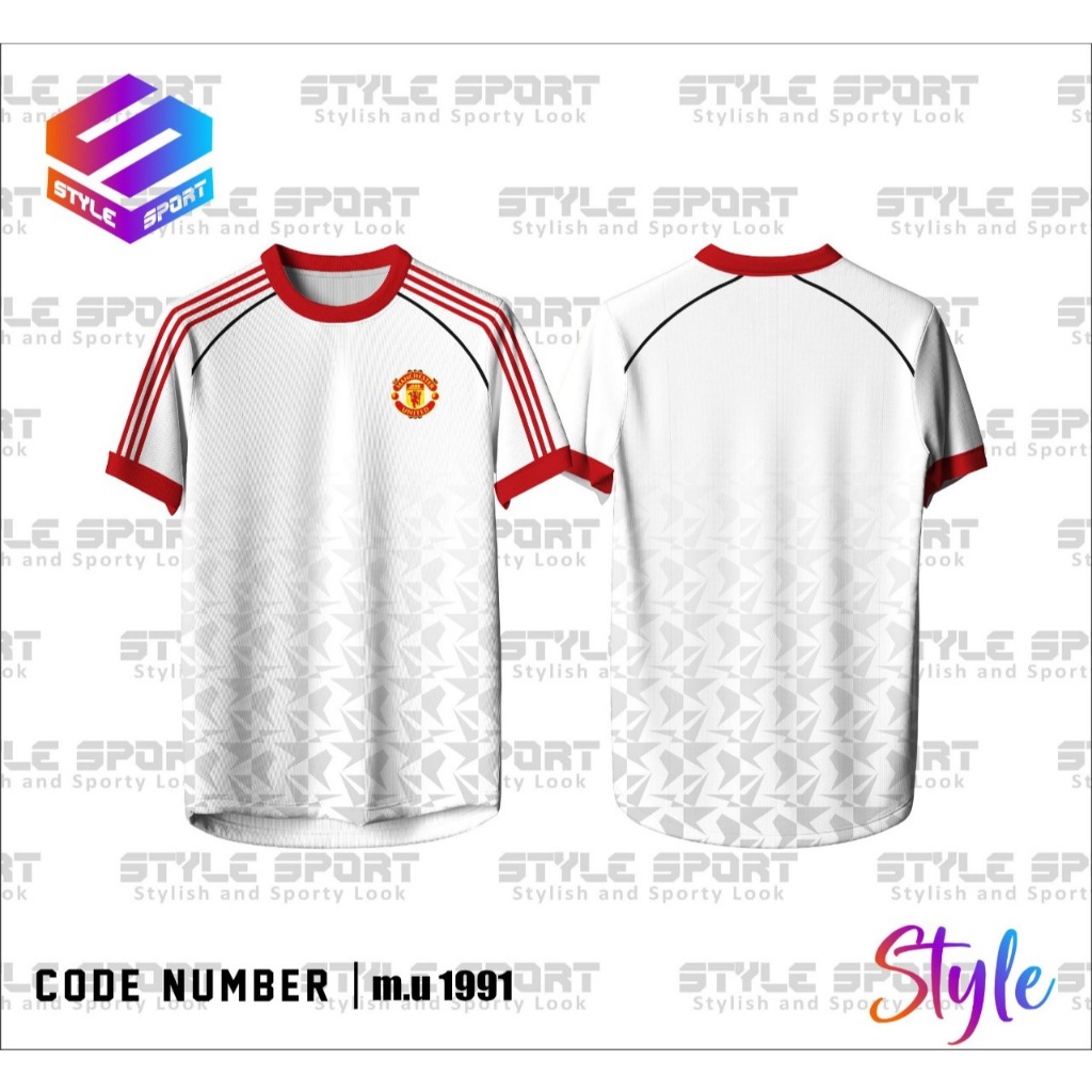 STYLE_Atasan Terbaru Jersey Sepak BolaManchaster United 1991 White Full Printing Free Nama dan Nomor