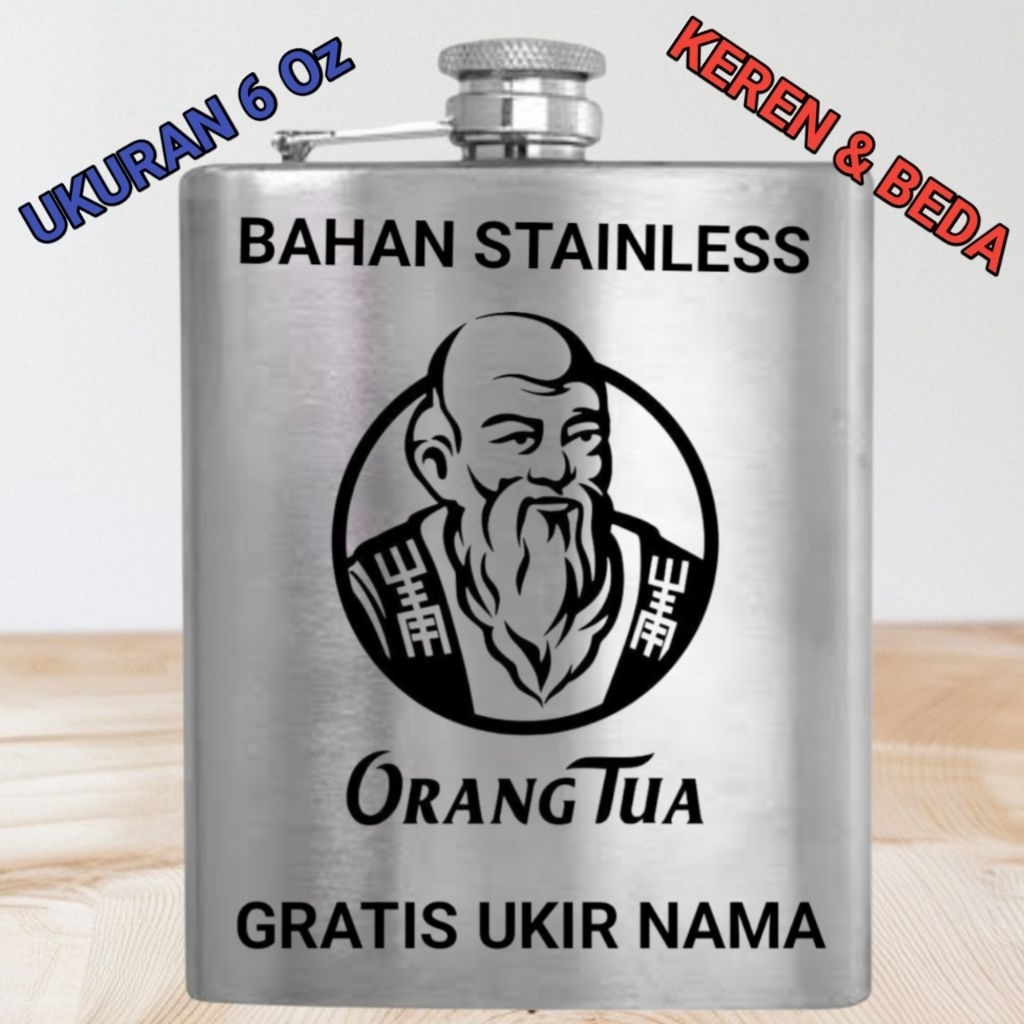 Hip Flask Botol Minum Stainless Ukuran 6 Oz Cap Orang Tua Keren Dan Beda Gratis Grafir Nama