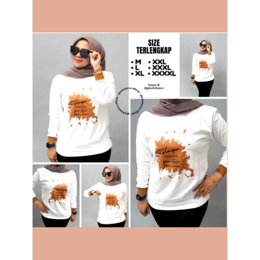 BAJU ATASAN KAOS DISTRO ZOLAQU POLOS TSHIRT PUTIH AMPARO TEBAL ZLQ WANITA LENGAN PANJANG KOMBINASI S