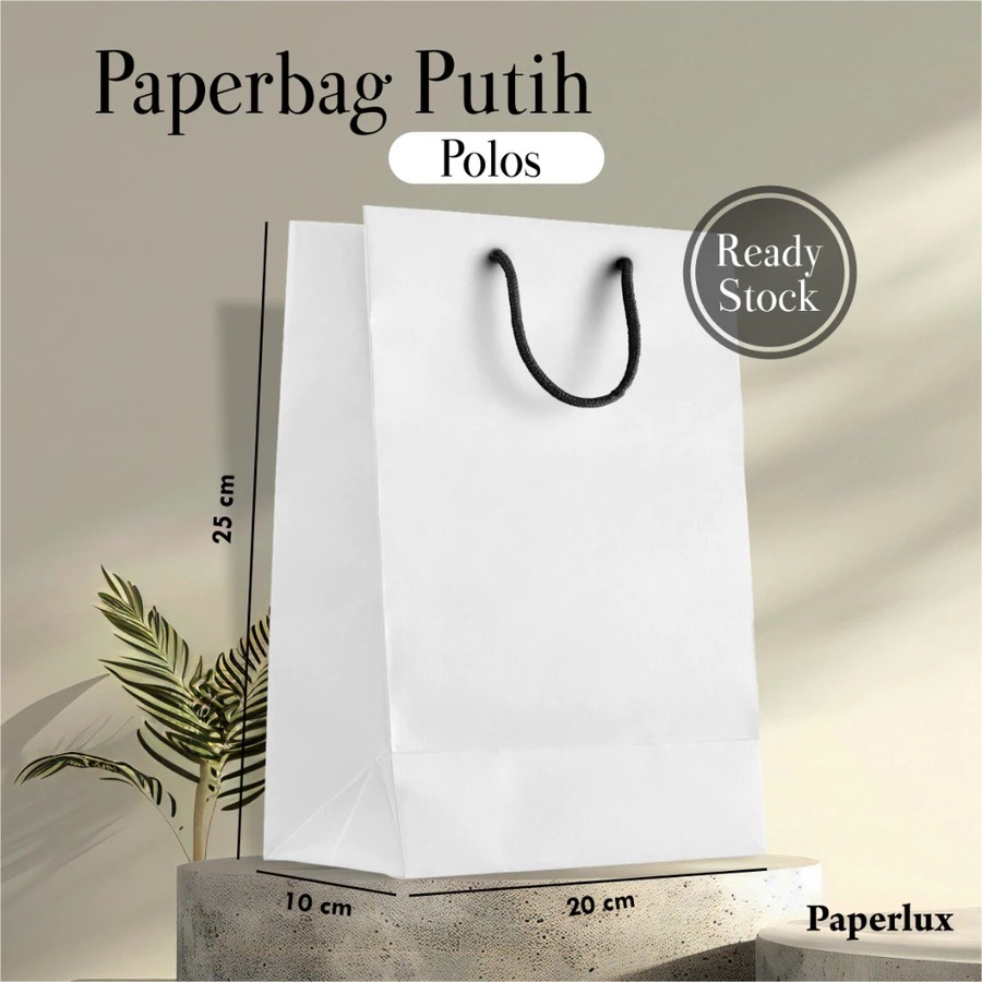 

[12 PCS] PAPER BAG PUTIH POLOS PAKET LUSINAN - TAS SOUVENIR PERNIKAHAN UKURAN 20 X 25 X 20 READY