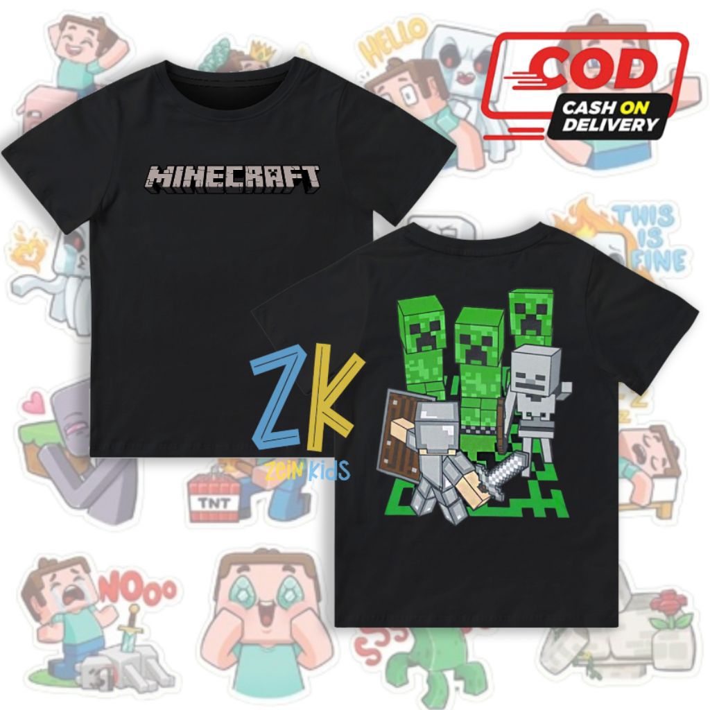 T-Shirt Anak Karakter Minecraft Creeper - Kaos Anak Mine Craft Creeper - Baju Anak Minecraft Creeper