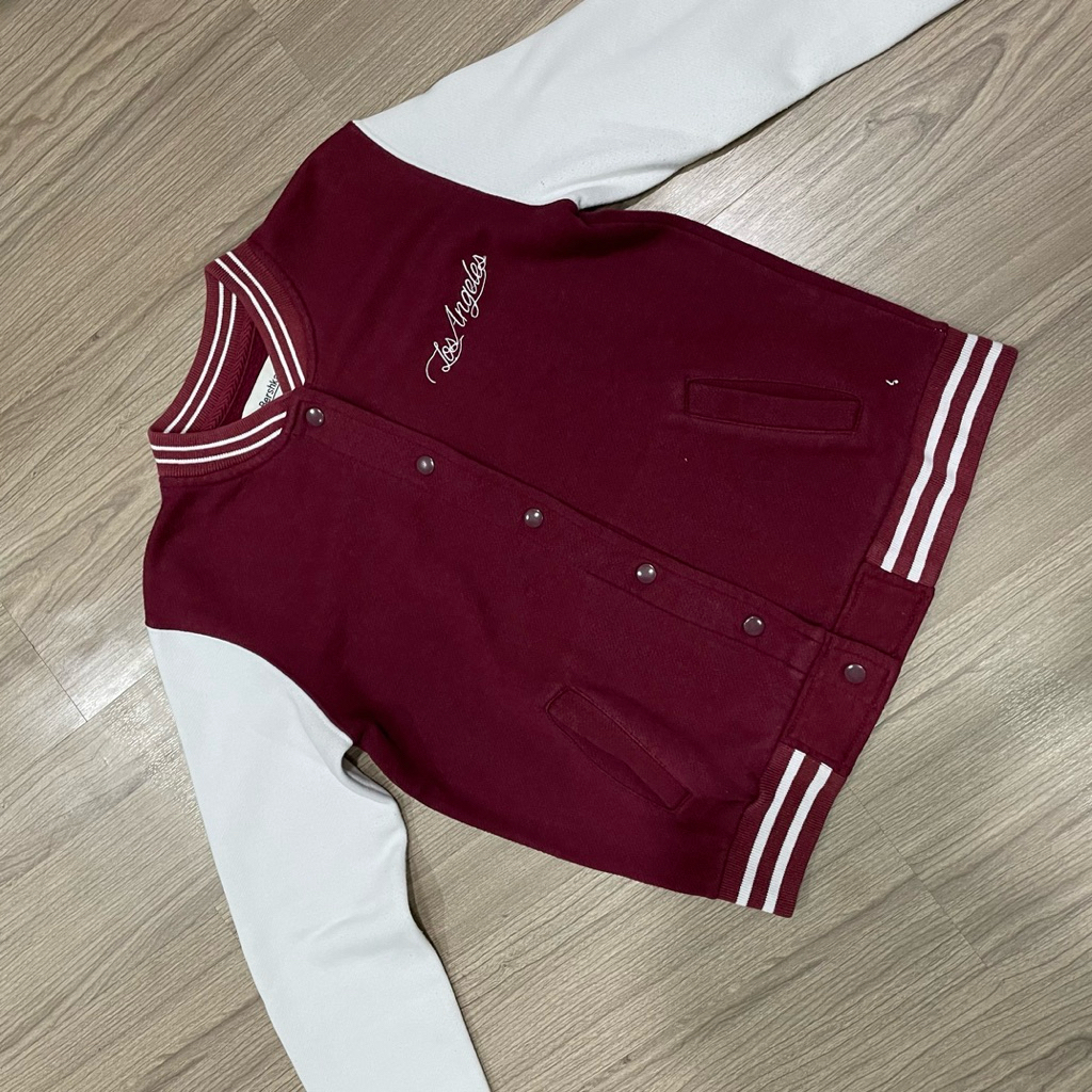 BERSHKA white maroon varsity