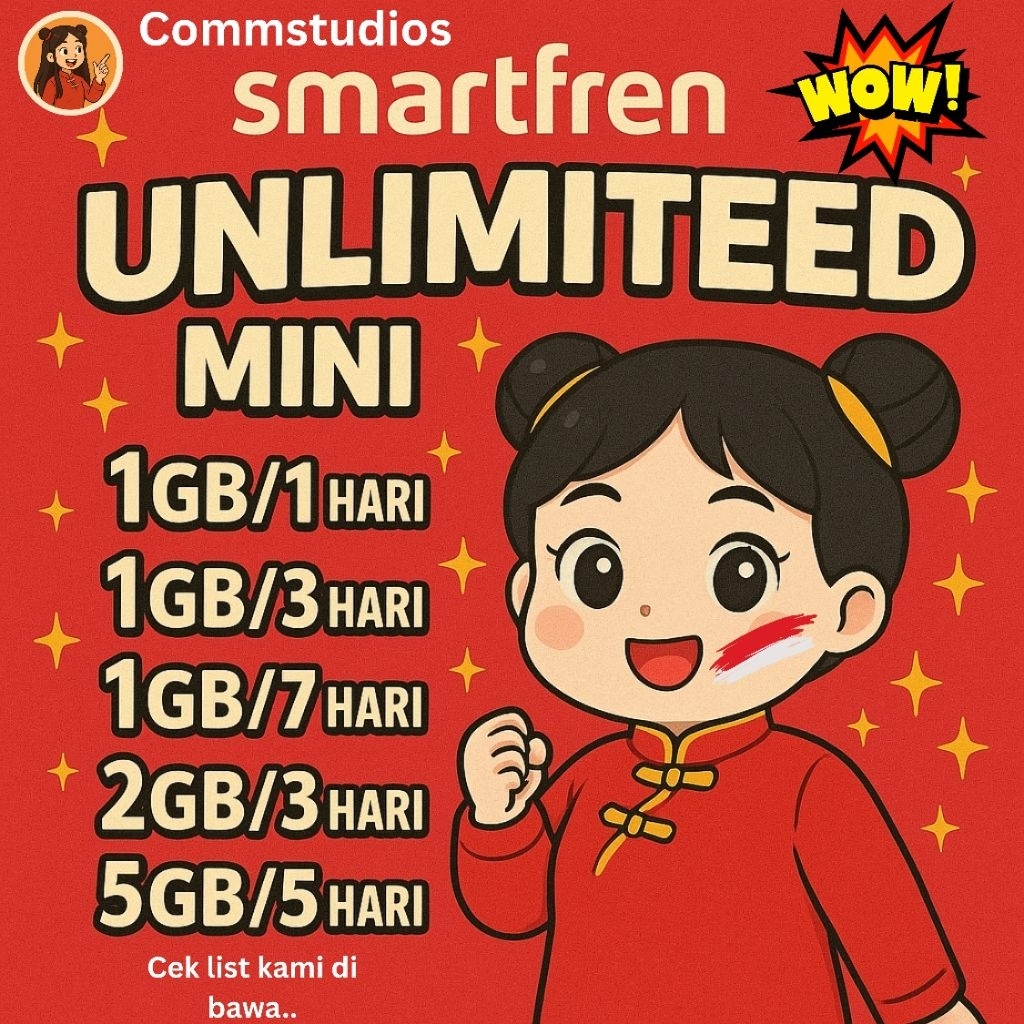 Kuota Smartfren Unlimited Harian 1GB 2GB 3GB 4GB 5GB 8GB dan kuota aplikasi Cimmstudios